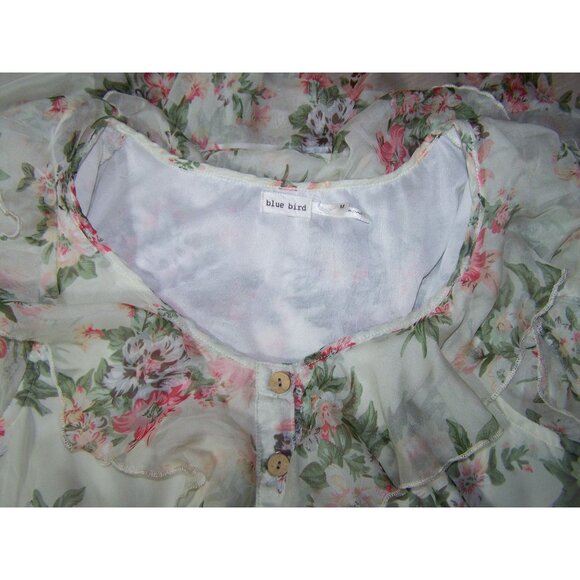 Blue Bird Dress Floral Tiered Sweet! Medium Ruffles Feminine - Picture 6 of 10